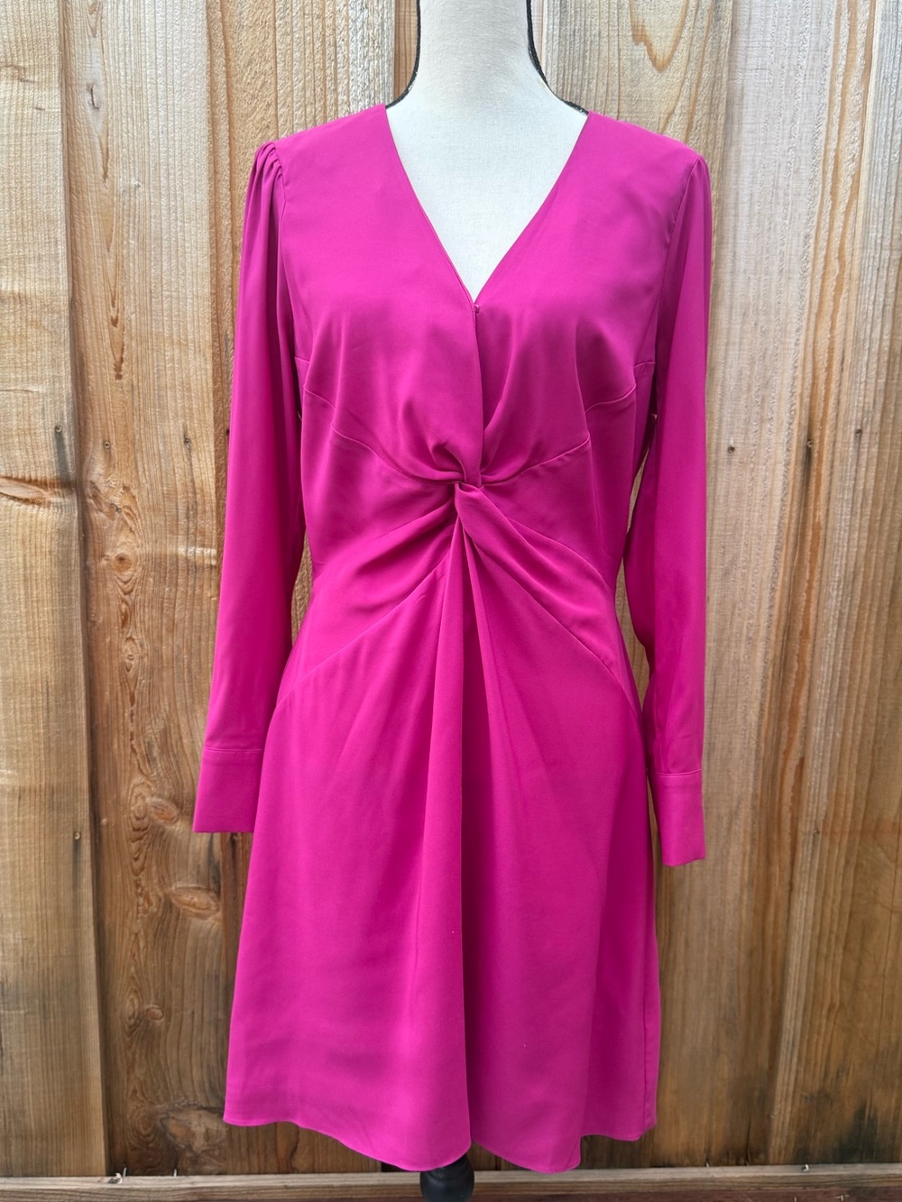 Parker Hot Pink Twist-Front Long Sleeve Dress